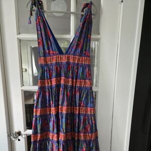 FARM Rio Tropical Blue and Red Toucan Maxi Dress